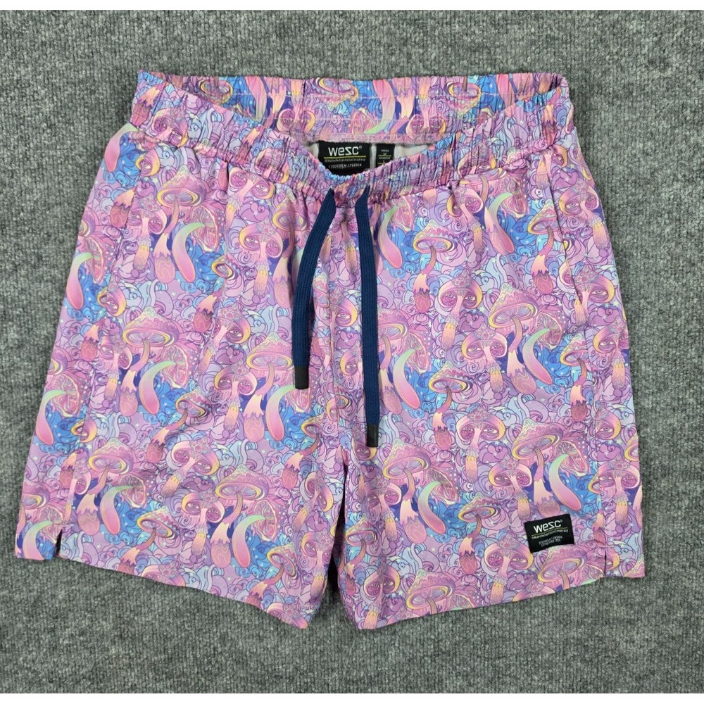 Wesc (Sweden) Swim Trunks Mens Medium Purple Pink Mushrooms NOT Lined Polyester